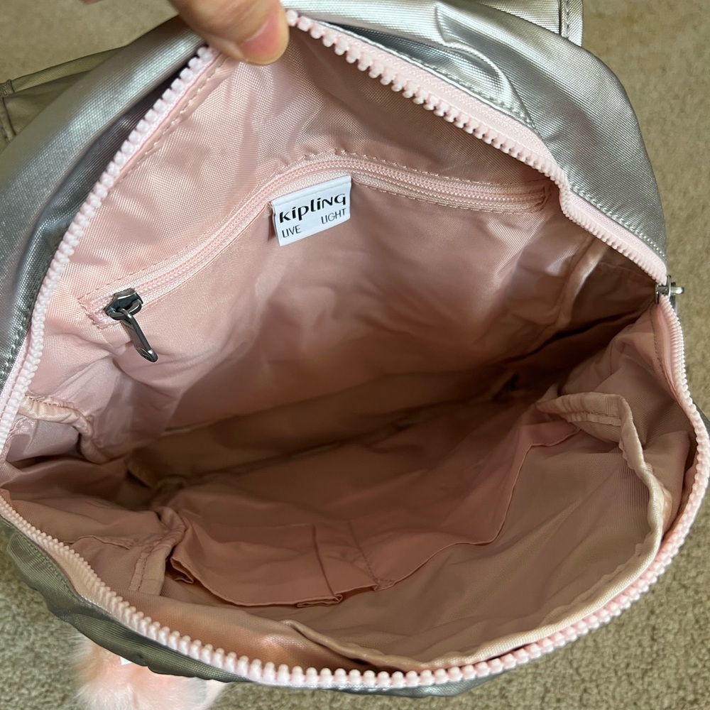 Kipling City Metallic Silver and Pink Backpack - Picture 3 of 5